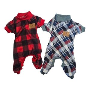 Xpudac Plaid Dog Pajamas Set - Red and Blue Size XS